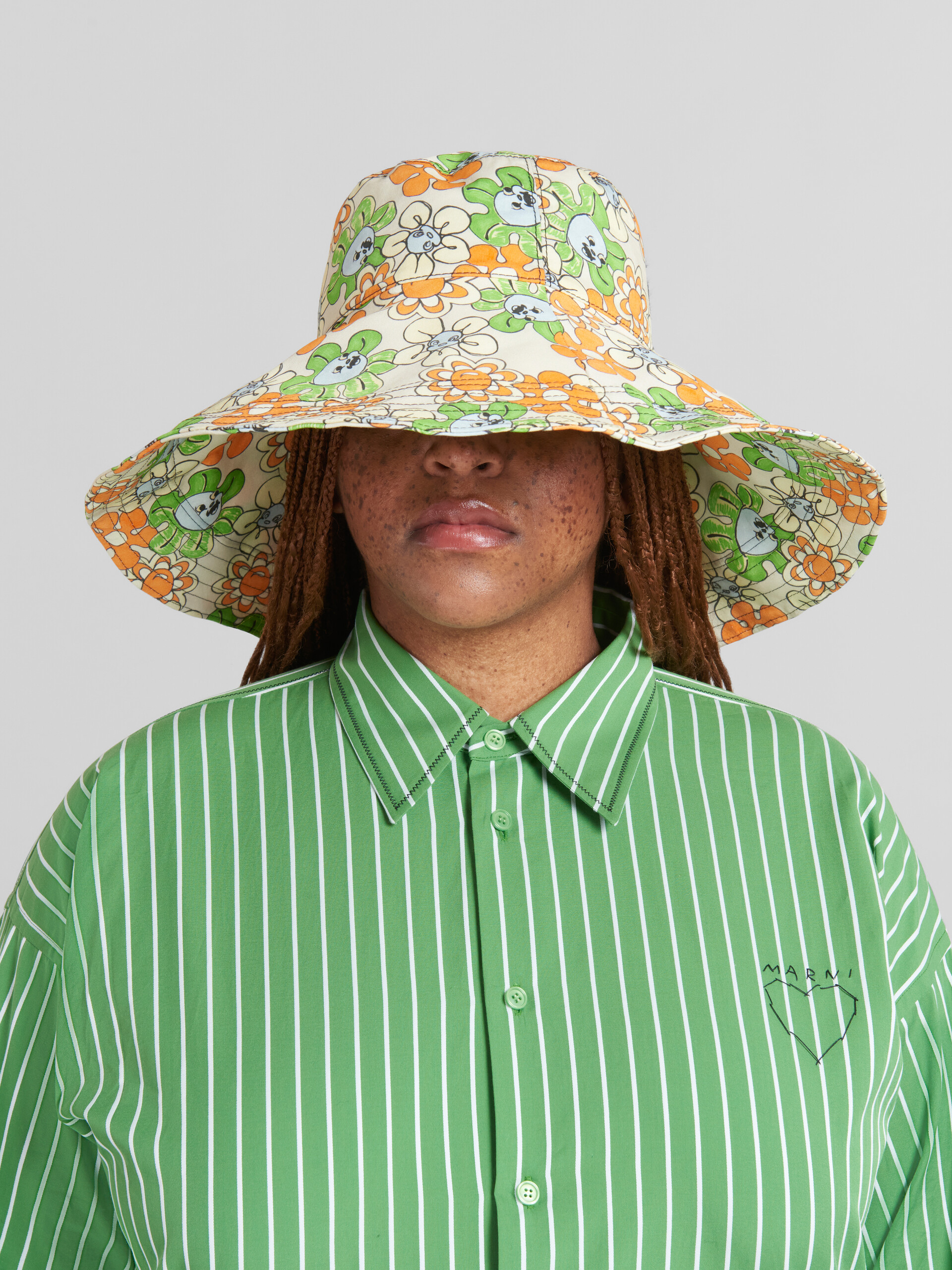 Orange and green printed organic gabardine hat - Hats - Image 2
