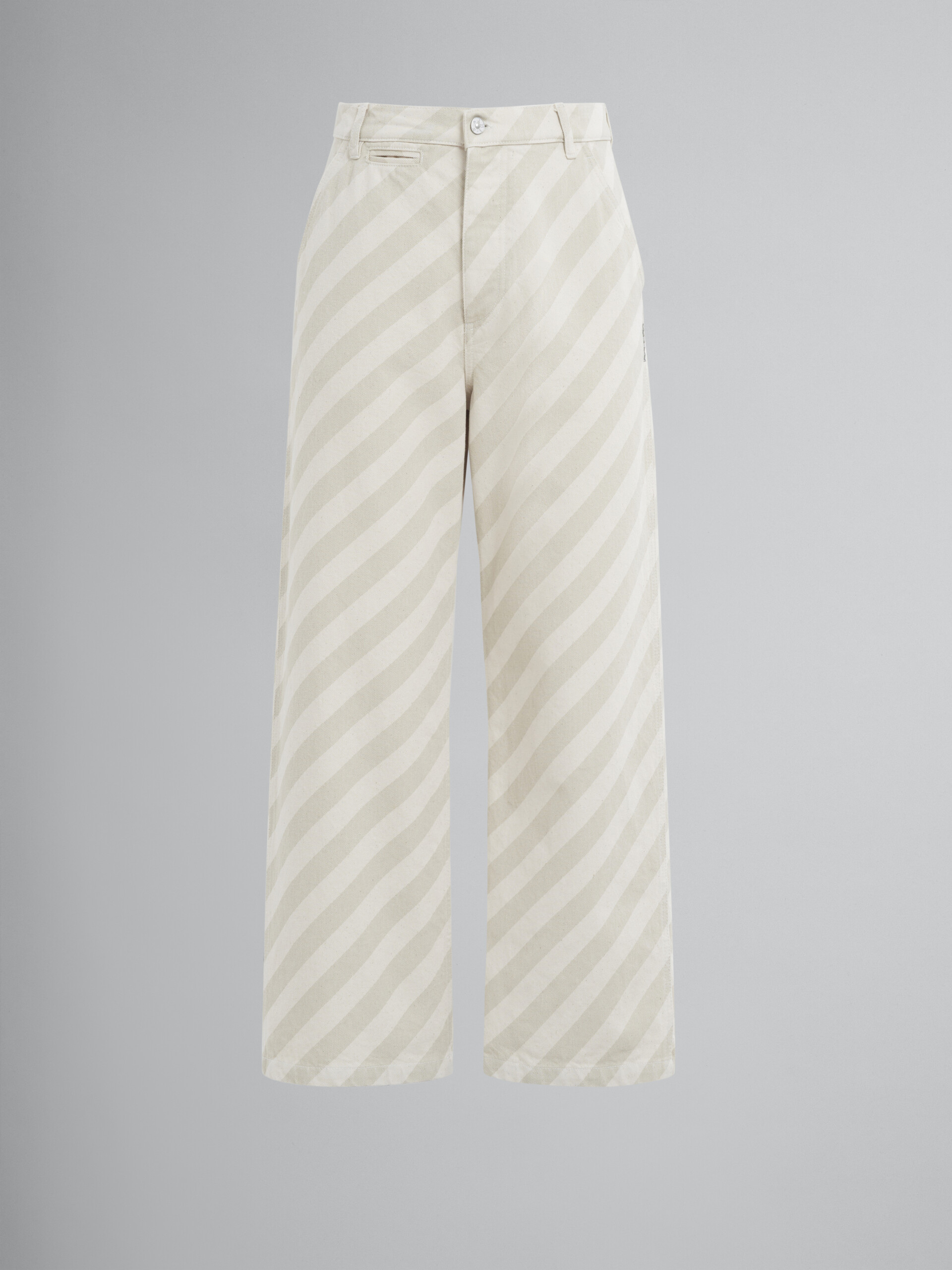 Striped beige denim trousers with high waist - Pants - Image 1