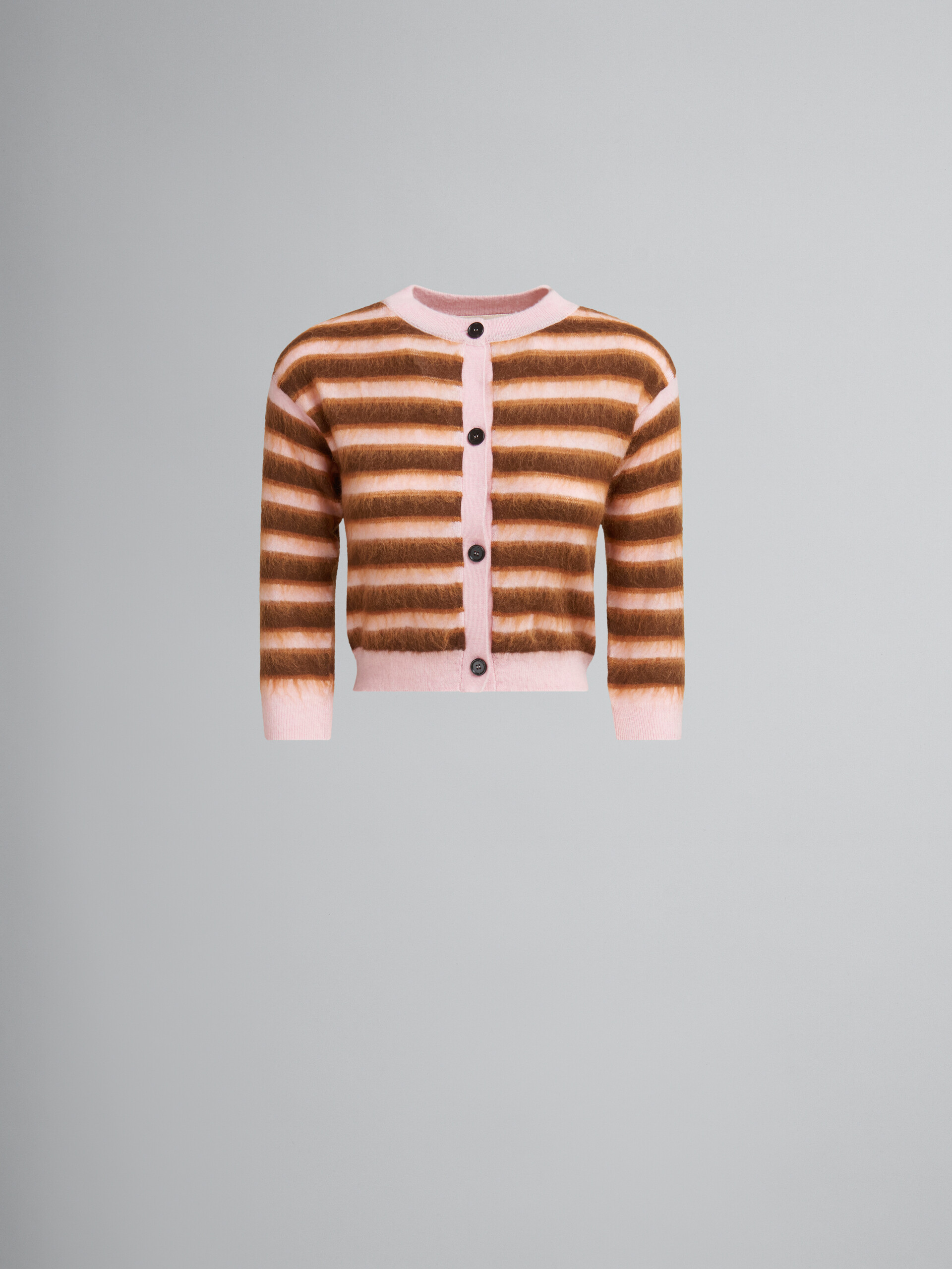 Pink striped wool-mohair cardigan - Pullovers - Image 1