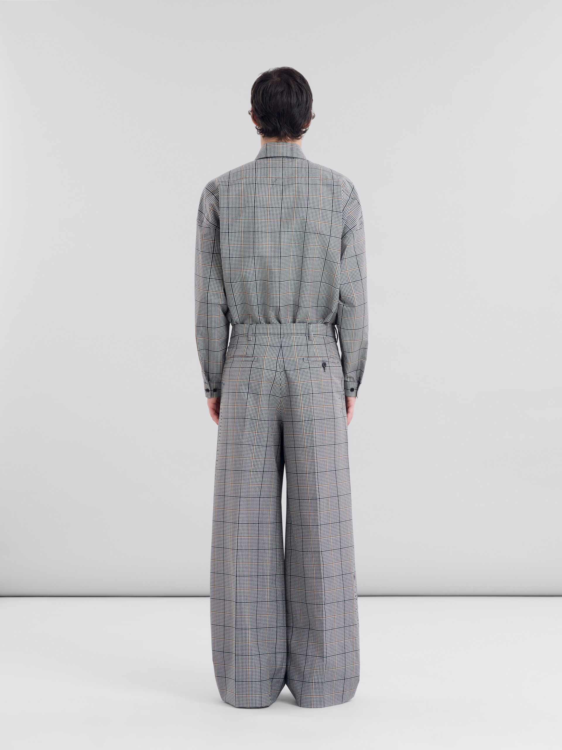 Deep blue checked tech wool trousers with pleats - Pants - Image 3