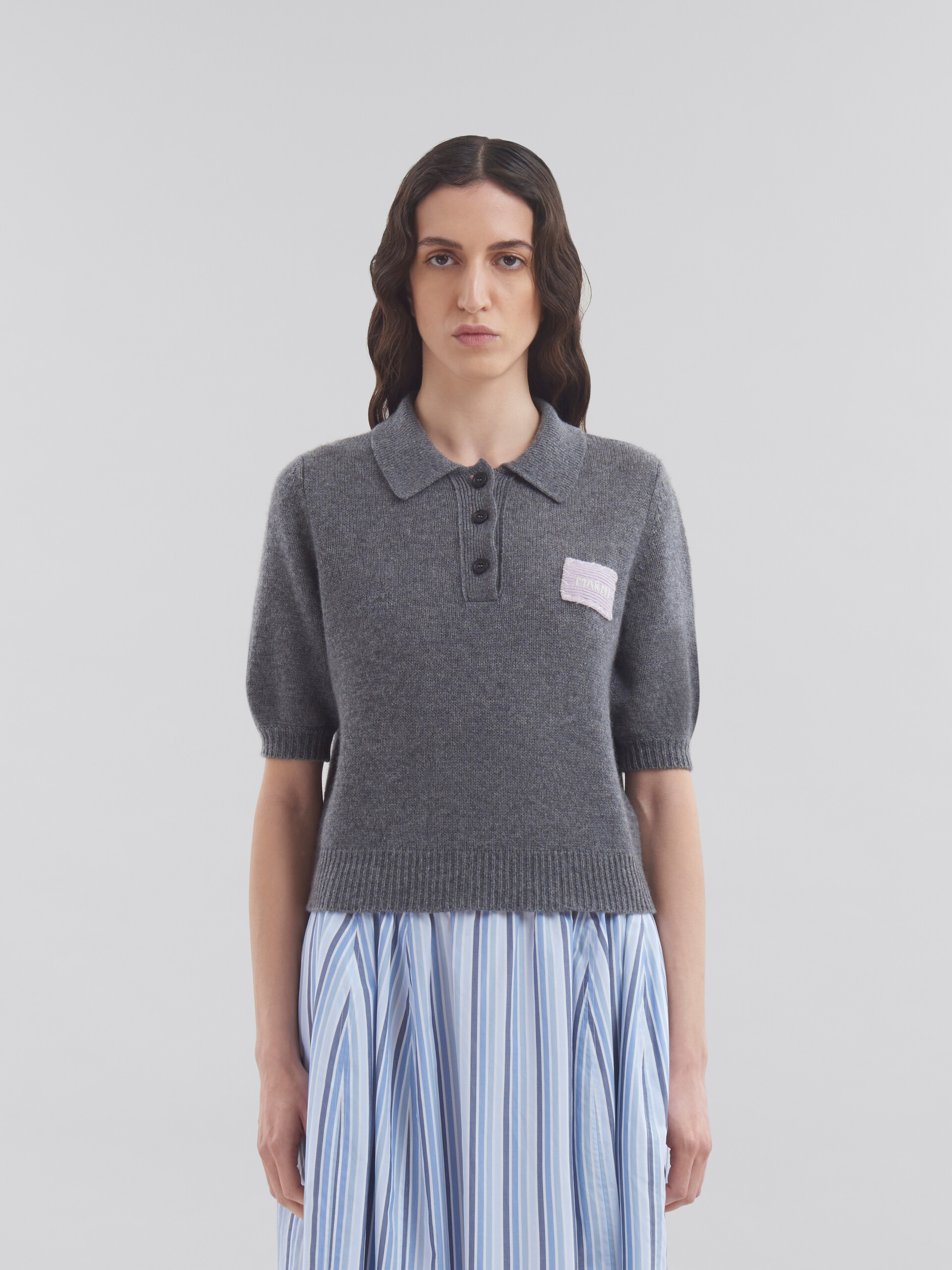 Grey cashmere polo jumper with Marni patch - Shirts - Image 2