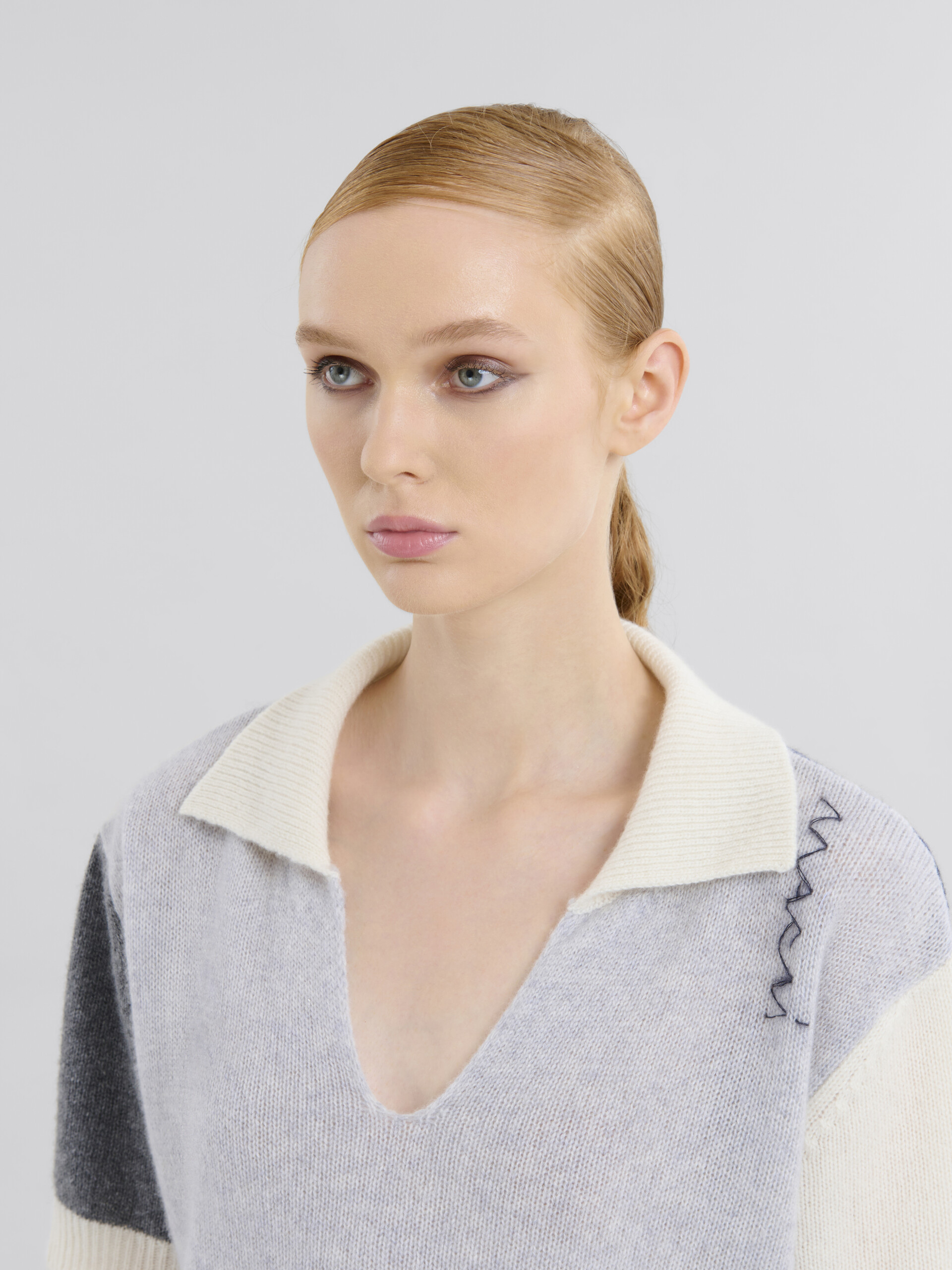 Grey cashmere colour block polo shirt with Marni Symbol - Pullovers - Image 4