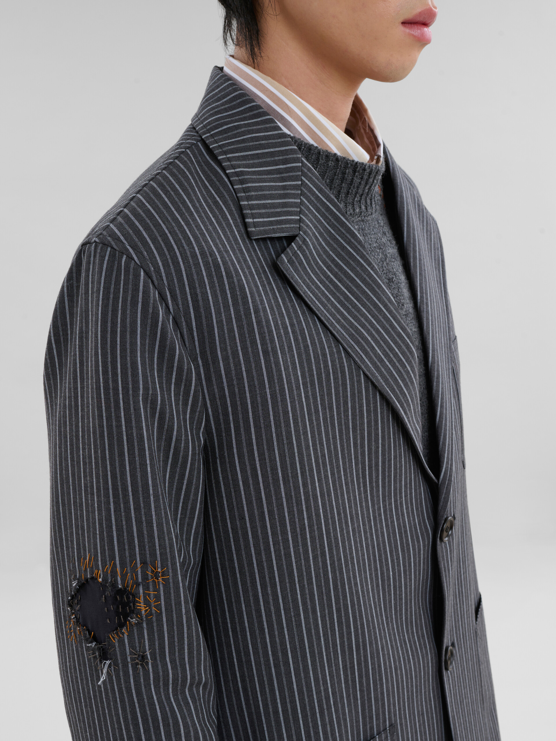 Black pinstripe wool blazer with Marni mending patches - Jackets - Image 5