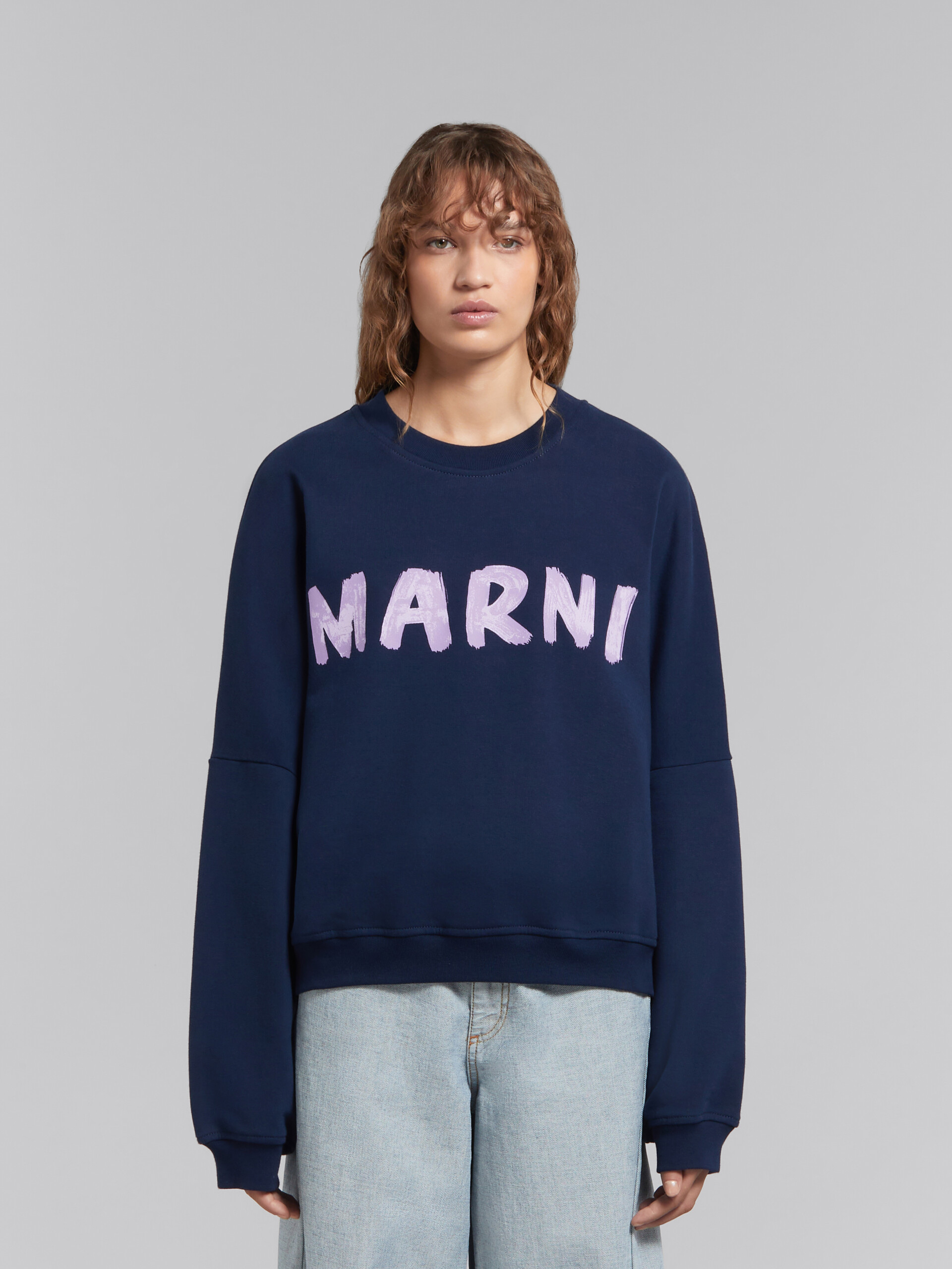 Blue organic cotton sweatshirt with Marni print - Pullovers - Image 2