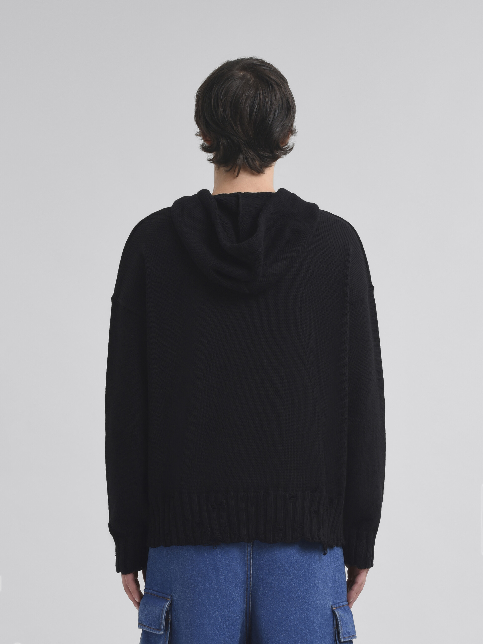 Black dishevelled cotton hoodie with Marni Mending - Pullovers - Image 3