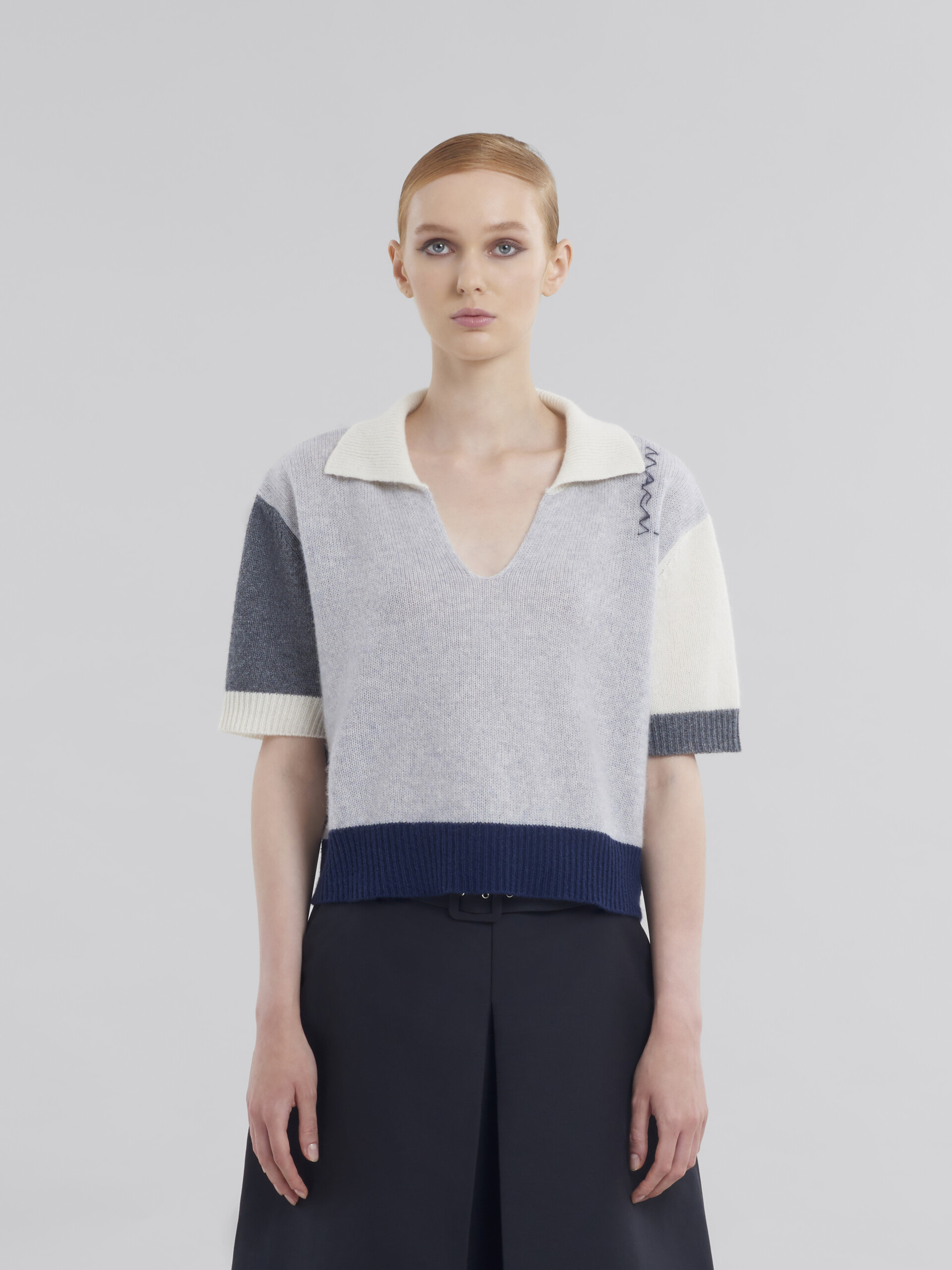 Grey cashmere colour block polo shirt with Marni Symbol - Pullovers - Image 2