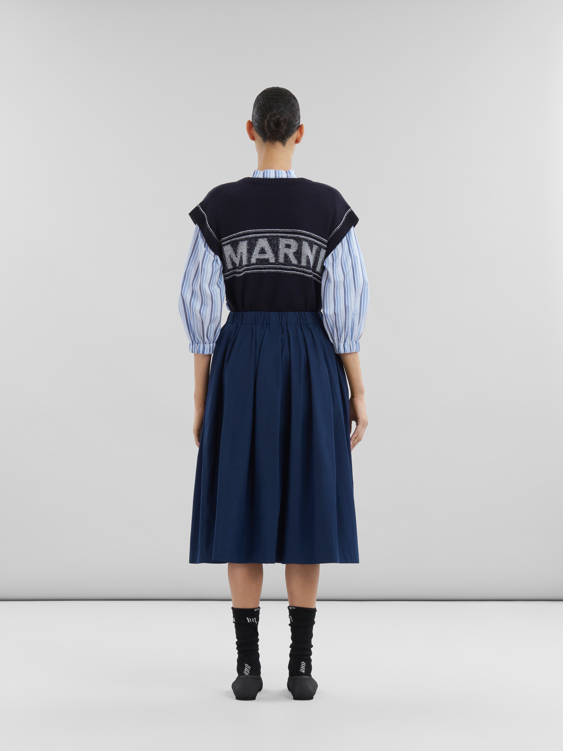 Blue organic poplin elasticated midi skirt - Skirts - Image 3