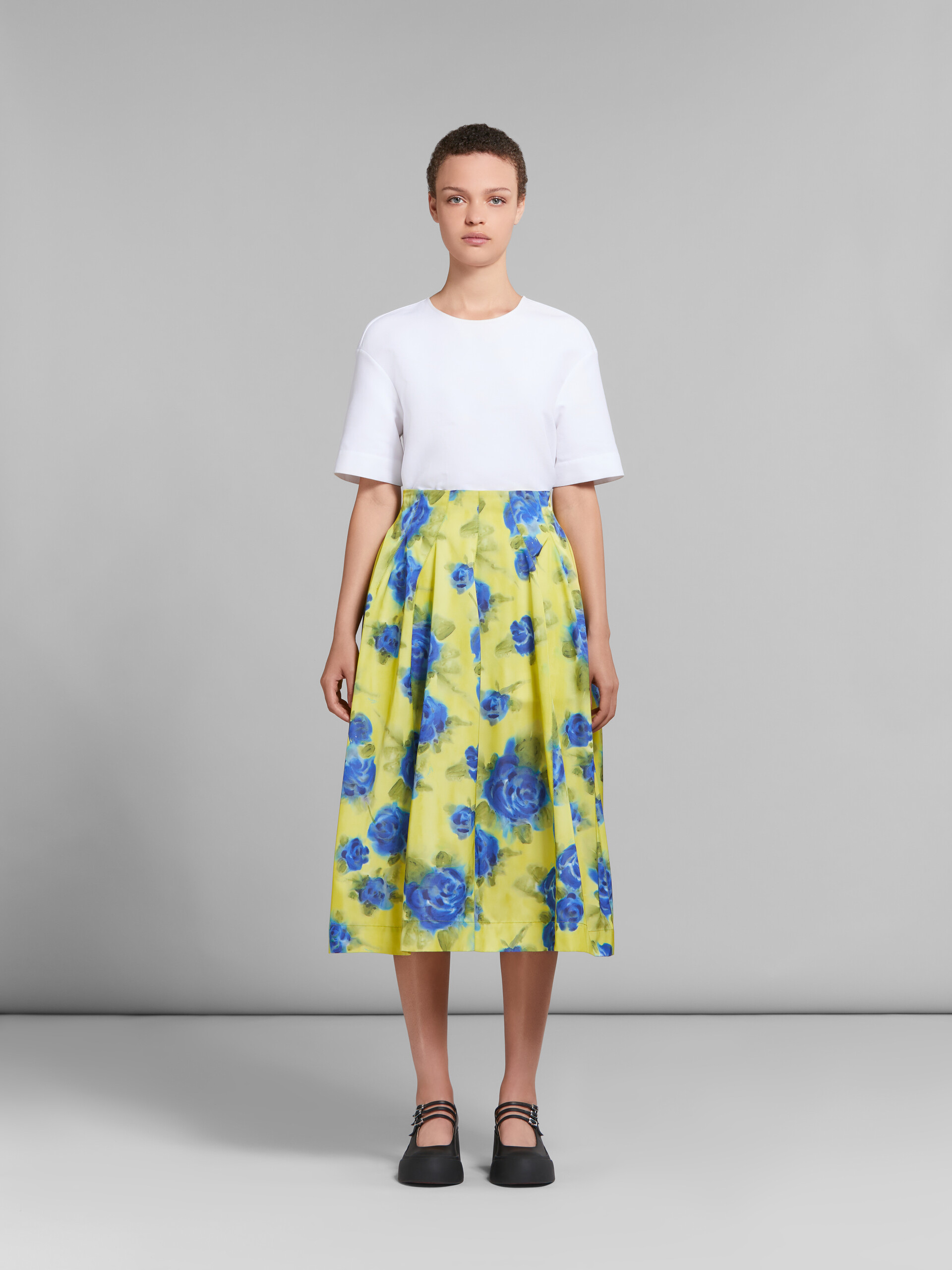 Yellow taffeta high-waisted skirt with Idyll print - Skirts - Image 2